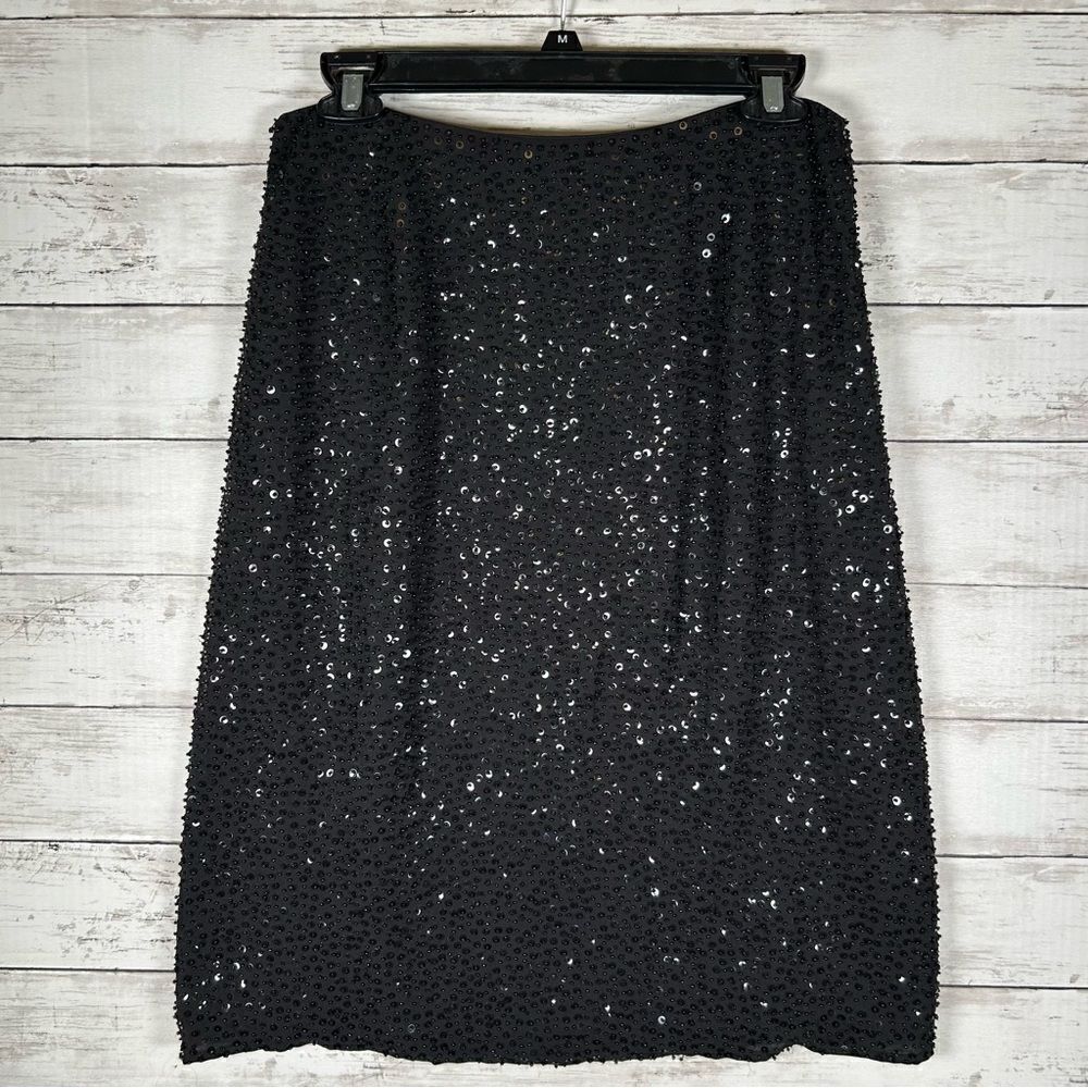BROOKS BROTHERS Women’s Beaded Sequins Holiday Evening Black Silk Skirt Sz 6